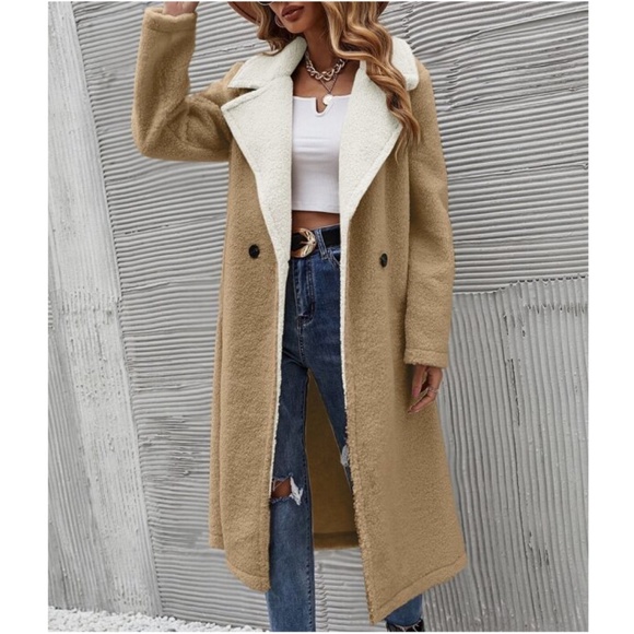 Bellanblue Jackets & Blazers - Cozy Khaki Teddy Long Coat Jacket Minimalist